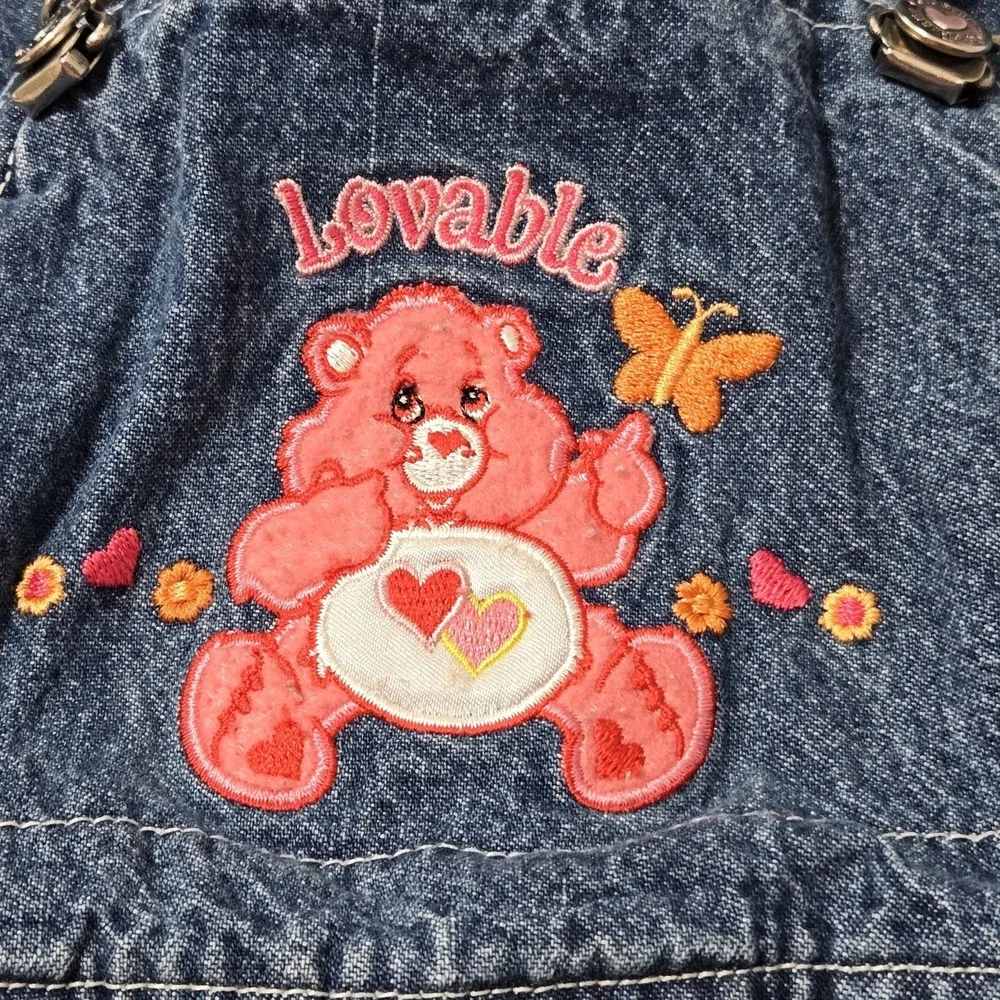 Vintage Care Bears Loveable Bear Denim Overalls Toddler 18M Felt/Embroidered Y2K